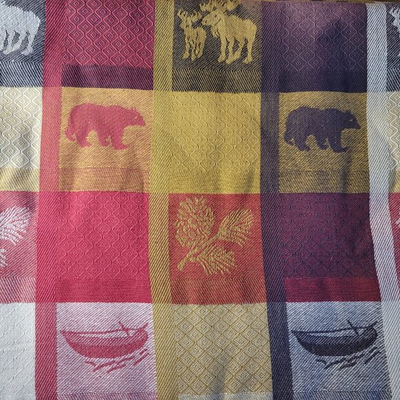 Moose, Bear, Canoe, & Pinecone Color Block Tablecloth and Placemats Cabin, Lodge - Picture 2 of 7